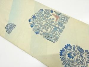 アンティーク　馬車に花更紗模様刺繍袋帯（材料）